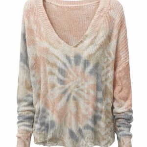 Main Strip Tie-Dye V-Neck Sweater – Size Small